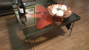 Industrial wooden cart table with wheels, unique farmhouse coffee table. Industrial Exhaust Fan Coffee Table With Glass Top And Hairpin Legs Coffee Table Glass Top Coffee Table Exhaust Fan Industrial