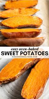 How To Bake Sweet Potatoes Running On Real Food Recipe Cooking Sweet Potatoes Sweet Potato Recipes Baked Sweet Potato Oven