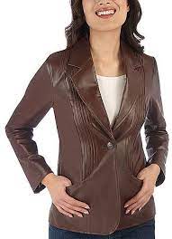 Chocolate Brown Leather Pin Tuck Button Front Jacket Sleek Fashion Jackets Jackets For Women