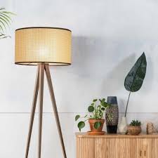 Zuiver Tripod Webbing Floor Lamp Cane Walnut Industrie Stehlampe