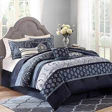 King Size Navy Blue Grey Paisley 7