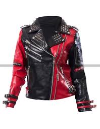 Black And Red Leather Motorcycle Jacket Pin On Asylum Harley Quinn Studded Biker Black Red Leather Jacket