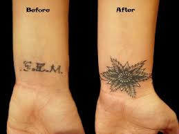 If the name is very small, it can be easily worked into a small part of a new design, like the leaf of a flower. Small Name Cover Up Tattoos