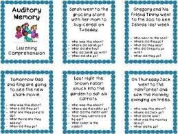 Auditory Memory Listening Comprehension Cards Version 1 Short Story Listening Comprehension Speech Therapy Materials Speech Language Pathology Activities