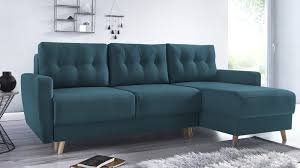 Canapé droit 3 places lars convertible bleu canard. Canape Convertible 3 Places Kalix Scandinave En Tissu Bleu Avec Coffre