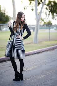 Black And White Vertical Striped Dress Outfit Merrick S Art Style Sewing For The Everyday Girl Horizontal Vertical Striped Dress Refashion Tutorial White Winter Fashion Style Flare Dress Outfit