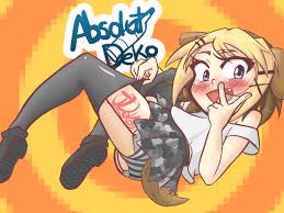 kenny (ken ashcorp), black legwear, tagme, 1girl, bare shoulders, blonde  hair, blue eyes, blush, fang, looking at viewer, lying, on side, parody,  pixel art, pleated skirt, skirt, tail, v - Image View - |