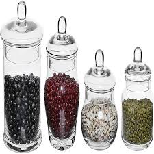 4.6 out of 5 stars. Faw Set Of 4 Small Decorative Clear Glass Apothecary Jars Wedding Centerpiece Storage Canisters With Lids Wayfair