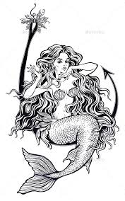 Black And White Mermaid Drawing Mermaid Girl Sitting On Fishing Hook Artwork Mermaid Artwork Mermaid Tattoos Mermaid Drawings