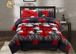 Red and white comforter set. Hig 3d Comforter Set 3 Piece 3d Red And White Rose Reactive Printed Comforter Set Queen King Size Y31 Box Stitched Soft Breathable Hypoallergenic Fade Resistant Includes 1 Comforter 2 Shams