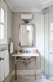 This fabulous champagne color frame has a nice classy look. Polished Chrome Washstand Transitional Bathroom Jennifer Worts Design