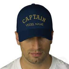 Personalized Boat Name Captain Hat Zazzle Com Baseball Hats Embroidered Hats Embroidered Baseball Caps