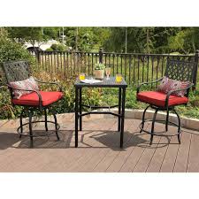 Nuu Garden Swivel Metal Balcony Height Outdoor Bar Stool With Red Cushion 2 Pack Db136j The Home Depot Outdoor Bistro Set 3 Piece Bistro Set Bistro Set