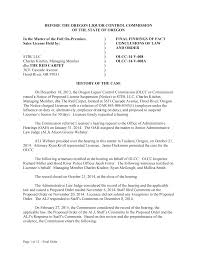 BEFORE THE OREGON LIQUOR CONTROL COMMISSION OF THE STATE OF OREGON In the  Matter of the Full On-Premises ) FINAL FINDINGS OF FAC