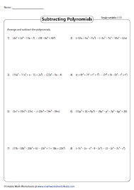 Subtracting Polynomials Single Variable Polynomials Subtraction Math