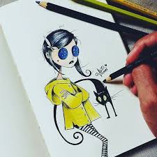 Great Coraline Drawing By Alefvernonart Che K Out Their Insta For More Awesome Works Coraline C Tim Burton Drawings Style Tim Burton Drawings Coraline Art