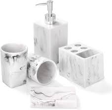 Carnation set of elegant bathroom accessories in white marble with inlay work. Amazon Com Bathroom Accessories Set 5 Pcs Marble Look Bathroom Sets For Counter Top Restroom Apartment Decor Stuff Imitated Resin Kits Gift For Women And Men Ink White Home Kitchen