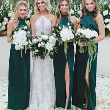 Sheath High Neck Long Cheap Dark Green Bridesmaid Dresses With Split Typ1367 Dark Green Bridesmaid Dress Green Bridesmaid Dresses Green Bridesmaid