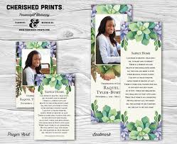 Succulents Memorial Funeral Bookmark Prayer By Cherishedprints Prayer Cards Funeral Cards Memorial Cards
