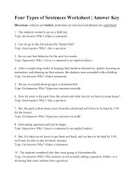 Worksheets and no prep teaching resources language arts and grammar worksheets: Four Types Of Sentences Worksheet Answers
