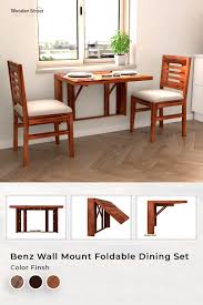 Buy Benz Wall Mount 2 Seater Foldable Dining Set Honey Finish Online In India Wooden Street In 2020 2 Seater Dining Table Foldable Dining Table Dining