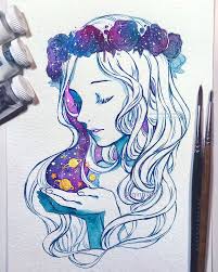 Universe In The Palm Of Her Hand Art Drawings Art Drawings