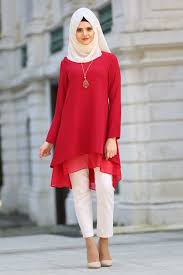 New Kenza New Kenza Sifon Detayli Kirmizi Tesettur Tunik 5054k Tunik Sifon Bluzlar Moda Stilleri