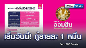 ธนาคารออมสินปล่อยกู้ สินเชื่อฉุกเฉิน วงเงิน 20,000 ล้านบาท (โดยร่วมกับ ธกส อีก 20,000 ล้านบาท) ให้ผู้ประกอบอาชีพอิสระกู้ออมสินได้สูงสุดรายละ 10,000 บาท. Ggtoptz9iy66cm