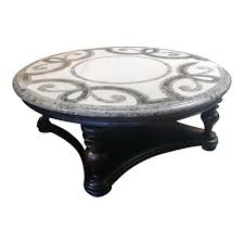 The leick french countryside round storage coffee table has a solid wood top and solid wood legs. Thomasville Furniture Hills Of Tuscany Round Stone Top Cocktail Table Chairish