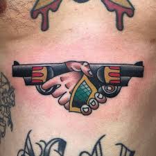 Shaking Hands With Guns Tattoos For Guys Trendy Tattoos School Tattoo