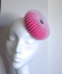 Pink Cocktail Hat Hand Blocked Powder Puff Mini Fascinator Small Hats