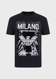 Update this logo / details. T Shirt With Oversized Pvc Milano Logo Patch Man Emporio Armani