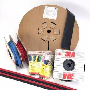 Heat shrink tubing mini boxes and spools, AI generated