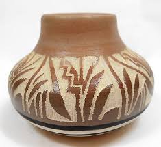 VINTAGE NANCY SCOTT NAVAJO AMERICAN INDIAN PUEBLO POTTERY POT BOWL CARVED  DESIGN