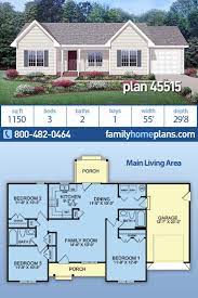 Ranch Style House Plan 45515 With 3 Bed 2 Bath 1 Car Garage Family House Plans Ranch Style House Plans Ranch Style Homes