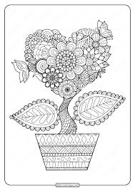 Make a wish and this bonsaï will grant it after some colors ! Printable Heart Flower Pdf Coloring Page