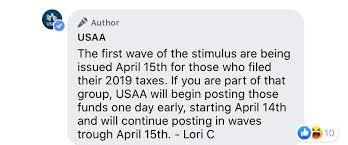 For Those With Usaa Here Is A Comment From Them On Their Facebook Stimuluscheck