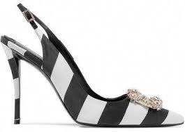 Black And White Striped Heels Roger Vivier Flower Strass Crystal Embellished Striped Satin Slingback Pumps Black And White Striped Heels Roger Roger Vivier Black Satin Shoes Slingback