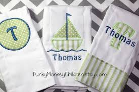 Monogrammed Baby Boy Burp Cloth Set By Funkymonkeychildren 29 00 Baby Boy Burp Cloths Baby Sewing Projects Baby Monogram