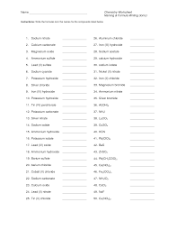 Chemistry Formula Sheet Chemistry Worksheet Naming Formula