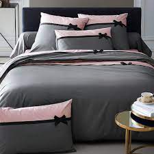 parure de draps 4 pi ces frou frou anthracite linge de lit parure de lit parure de drap draps de lit