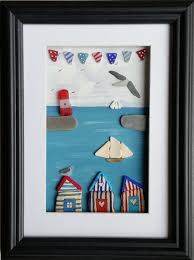 Quirky Summer Beach Scene Coastal Decor Cornwall Sea Glass Art Beach House Decor Framed Wall Art Coastal Wall Decor Sea Pottery Sea Glass Art