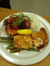 4 Course Entree Maple Orange Glazed Sterling Atlantic Salmon Filet W Lemon Basmati Rice And Roasted Mixed Roasted Mixed Vegetables Mixed Vegetables Entrees