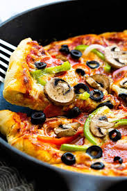 This Skillet Pizza Is Made Supreme Style Topped With A Colorful Mix Of Pepperoni Bell Peppers Onions Mushrooms Skillet Pizza Cooking Pizza Cooking Recipes