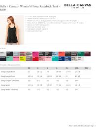 Bella Racerback Tank Tops Size Chart Coolmine Community School