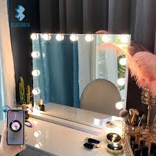 Chende hollywood makeup vanity mirror. Fenchilin Large Vanity Mirror With Lights And Blutooth Speaker Hollywood Lighted Makeup Mirror With 15 Dimmable Led Bulbs For Dressing Room Bedroom Tabletop Or Wall Mounted Slim Metal Frame White Walmart Com