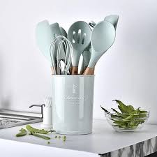 Premium 11 pieces silicone kitchen cooking utensils with strong stainless steel by becboldf. Rustic Kitchen Utensils With Wooden Handles Various Colors Geekyget