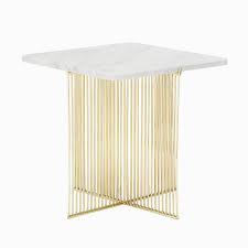 White and gold end table. Square White Marble Side Table With Gold Base