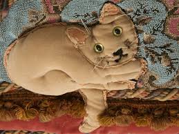 I M Not Sure Of The Date Or Even What This Piece Is But That Is One Nice Looking Trapunto Fiber Art Cat On An Older Be Cat Pillow Hand Beading Folk Art