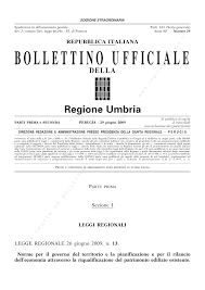 BUR Umbria - Parte I-II n. 29 del 29/06/2009 (sommario)